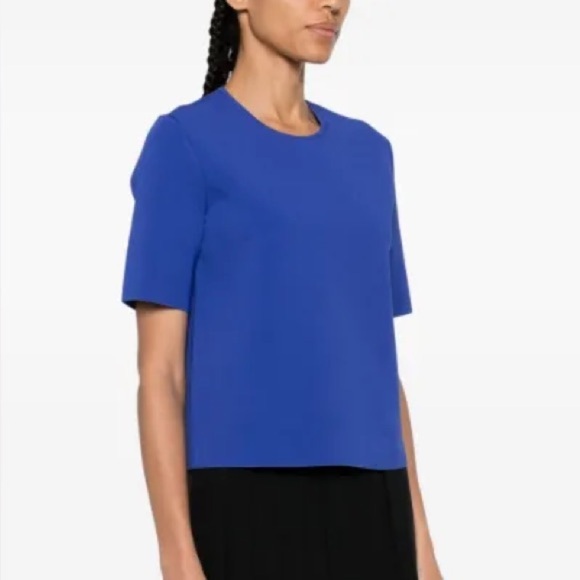 THEORY NWT $325 Oversized Sweater Tee in Crepe Knit Blue Boxy Relaxed Fit Top - Picture 1 of 6
